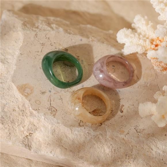 Colorful Resin Rings Set for Women and Girls | Bulk Statement Rings | Giftable - Picture 3 of 6
